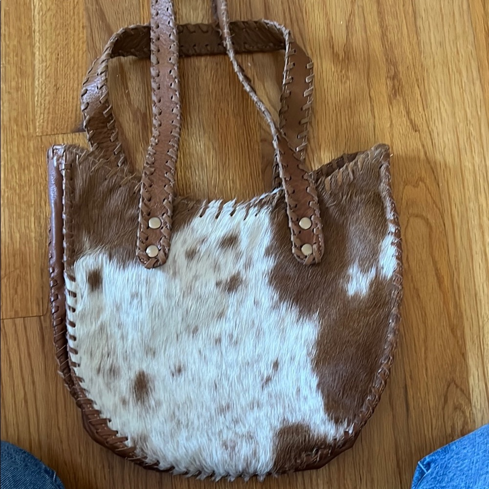 Brown and White Cowhide Tote Bag